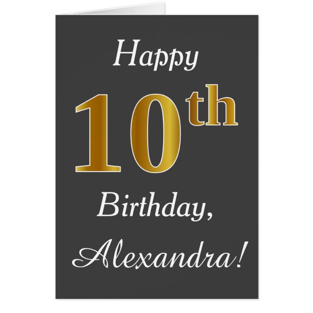 Gray, Faux Gold 10th Birthday + Custom Name Cards (Front)