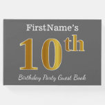 [ Thumbnail: Gray, Faux Gold 10th Birthday Party + Custom Name Guest Book ]