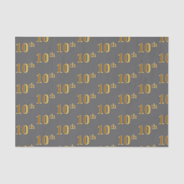 Gray, Faux Gold 10th (Tenth) Event Tissue Paper (Front)