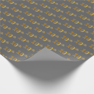 Gray, Faux Gold 10th (Tenth) Event Wrapping Paper