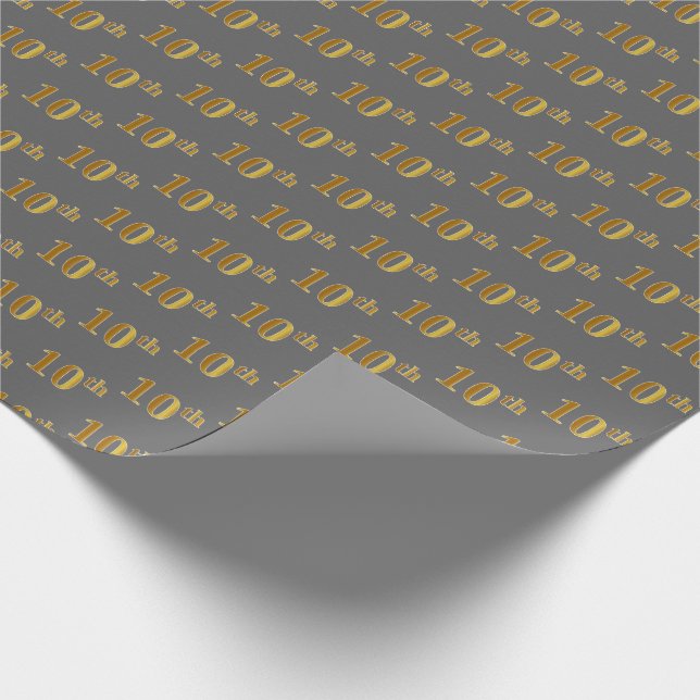 Gray, Faux Gold 10th (Tenth) Event Wrapping Paper (Corner)