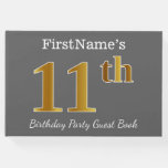 [ Thumbnail: Gray, Faux Gold 11th Birthday Party + Custom Name Guest Book ]