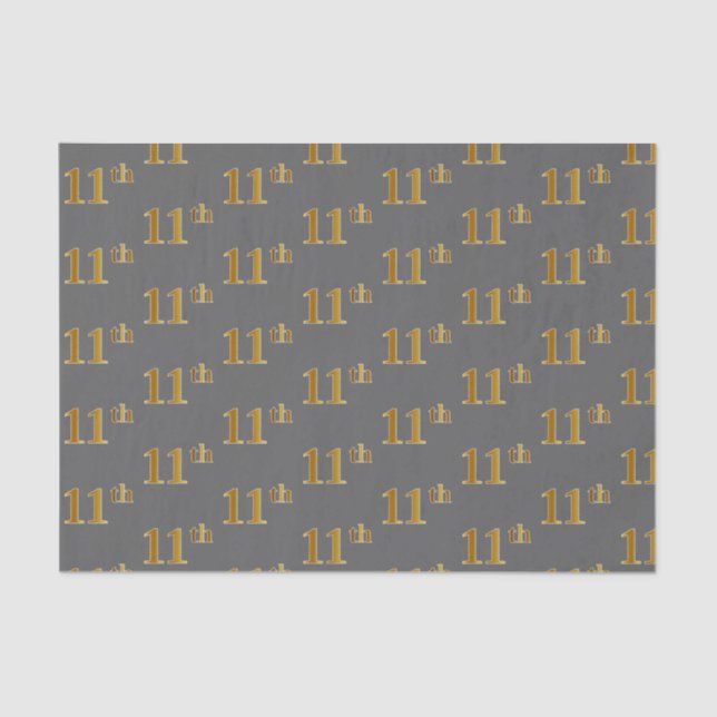 Gray, Faux Gold 11th (Eleventh) Event Tissue Paper (Front)