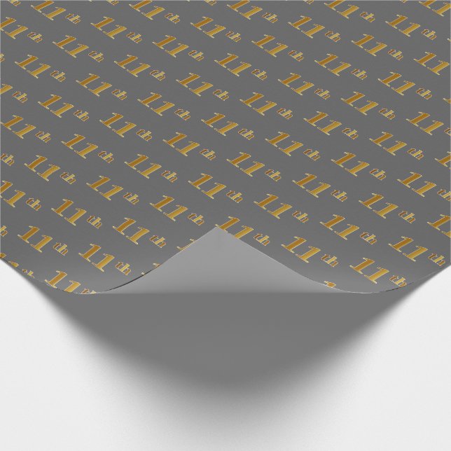 Gray, Faux Gold 11th (Eleventh) Event Wrapping Paper (Corner)