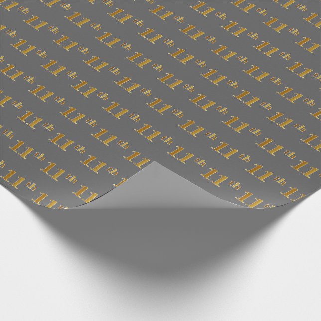 Gray, Faux Gold 11th (Eleventh) Event Wrapping Paper (Corner)