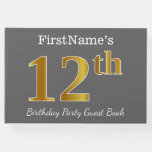 [ Thumbnail: Gray, Faux Gold 12th Birthday Party + Custom Name Guest Book ]