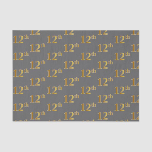 Gray, Faux Gold 12th (Twelfth) Event Tissue Paper (Front)