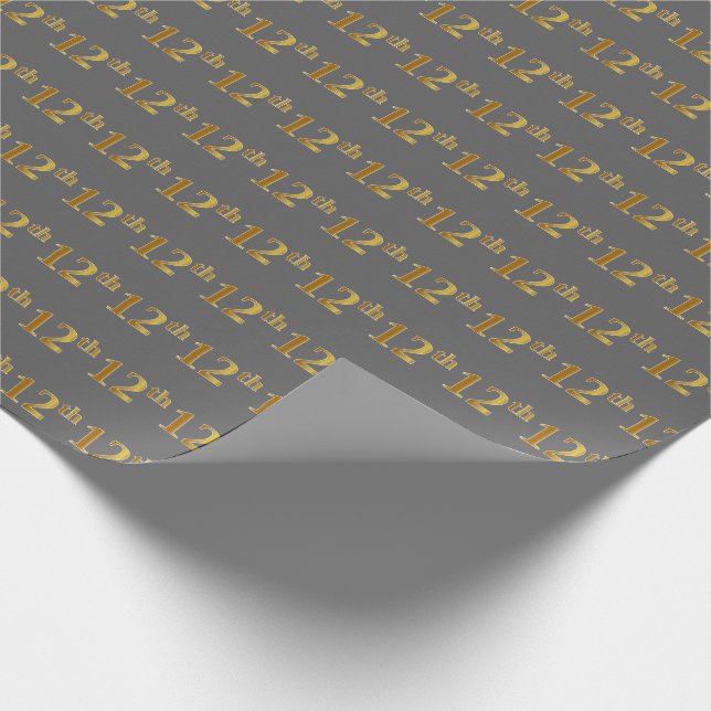 Gray, Faux Gold 12th (Twelfth) Event Wrapping Paper (Corner)