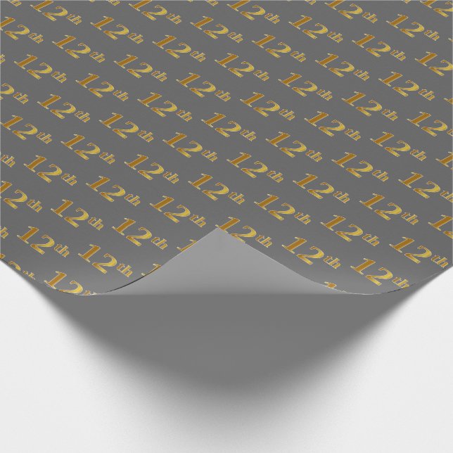 Gray, Faux Gold 12th (Twelfth) Event Wrapping Paper (Corner)