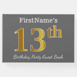 [ Thumbnail: Gray, Faux Gold 13th Birthday Party + Custom Name Guest Book ]