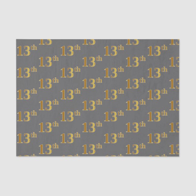 Gray, Faux Gold 13th (Thirteenth) Event Tissue Paper (Front)
