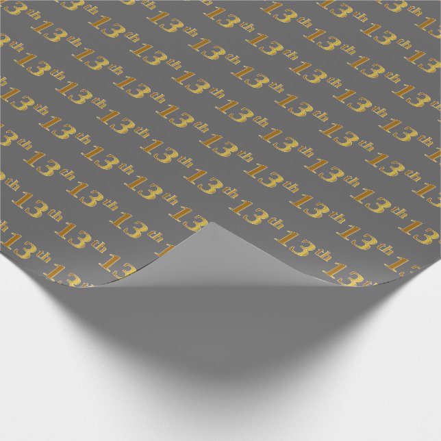 Gray, Faux Gold 13th (Thirteenth) Event Wrapping Paper (Corner)