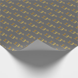 Gray, Faux Gold 13th (Thirteenth) Event Wrapping Paper
