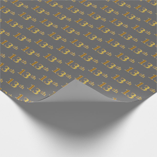 Gray, Faux Gold 13th (Thirteenth) Event Wrapping Paper (Corner)