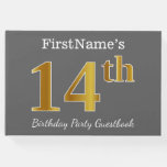 [ Thumbnail: Gray, Faux Gold 14th Birthday Party + Custom Name Guest Book ]