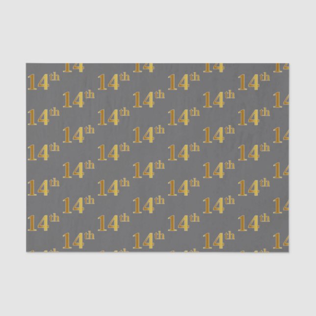 Gray, Faux Gold 14th (Fourteenth) Event Tissue Paper (Front)