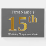 [ Thumbnail: Gray, Faux Gold 15th Birthday Party + Custom Name Guest Book ]