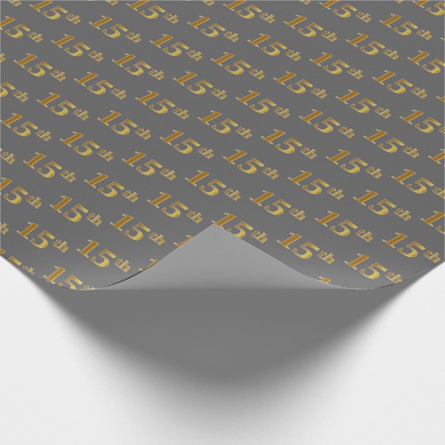 Gray, Faux Gold 15th (Fifteenth) Event Wrapping Paper (Corner)