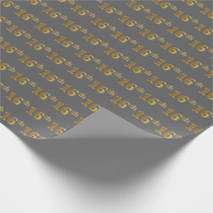 Gray, Faux Gold 16th (Sixteenth) Event Wrapping Paper