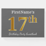 [ Thumbnail: Gray, Faux Gold 17th Birthday Party + Custom Name Guest Book ]