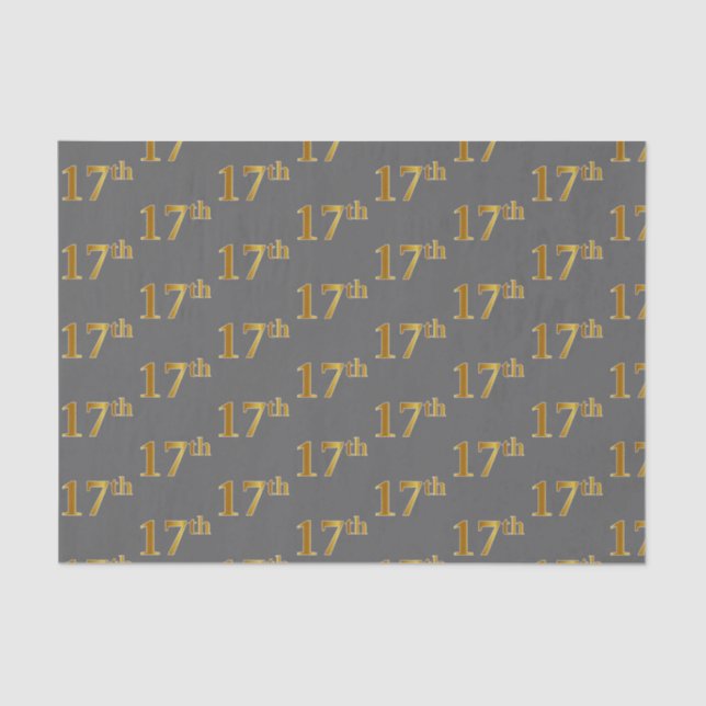 Gray, Faux Gold 17th (Seventeenth) Event Tissue Paper (Front)