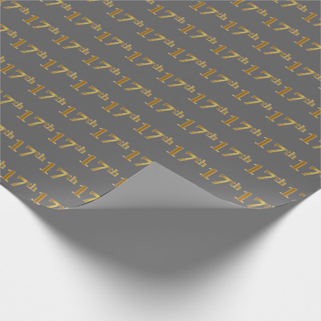 Gray, Faux Gold 17th (Seventeenth) Event Wrapping Paper (Corner)