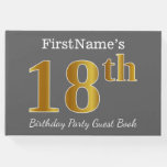 [ Thumbnail: Gray, Faux Gold 18th Birthday Party + Custom Name Guest Book ]