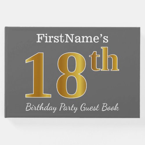 Gray Faux Gold 18th Birthday Party  Custom Name Guest Book