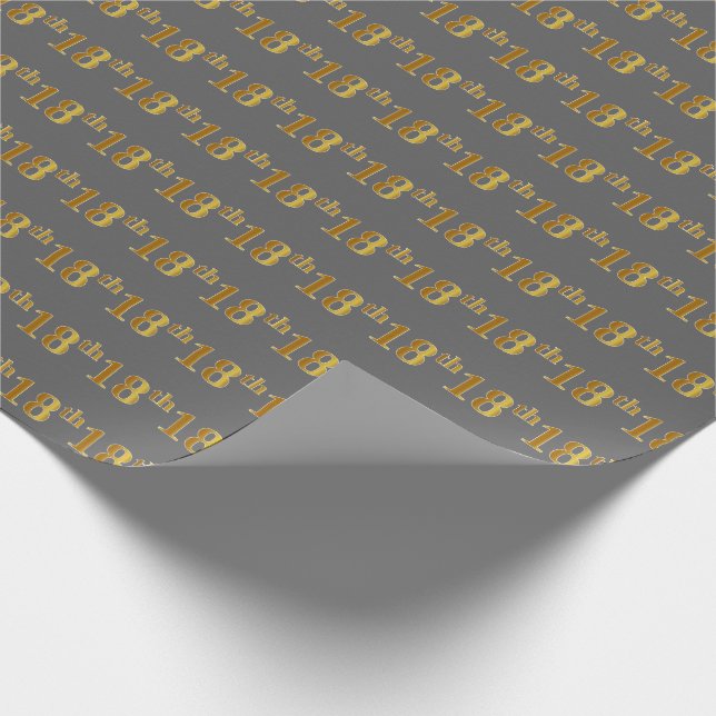 Gray, Faux Gold 18th (Eighteenth) Event Wrapping Paper (Corner)