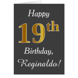 Gray, Faux Gold 19th Birthday + Custom Name Cards