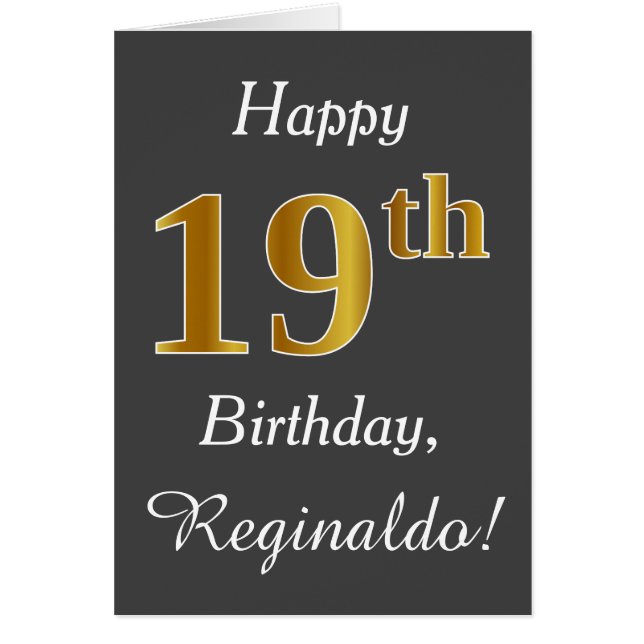Gray, Faux Gold 19th Birthday + Custom Name Cards (Front)