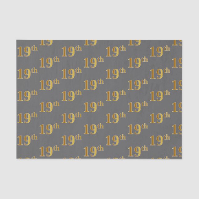 Gray, Faux Gold 19th (Nineteenth) Event Tissue Paper (Front)
