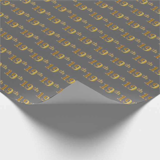 Gray, Faux Gold 19th (Nineteenth) Event Wrapping Paper (Corner)