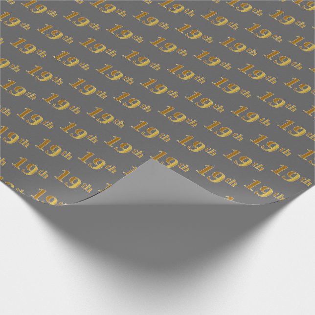 Gray, Faux Gold 19th (Nineteenth) Event Wrapping Paper (Corner)