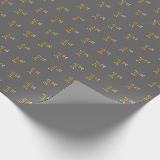 Gray, Faux Gold 1st (First) Event Wrapping Paper (Corner)