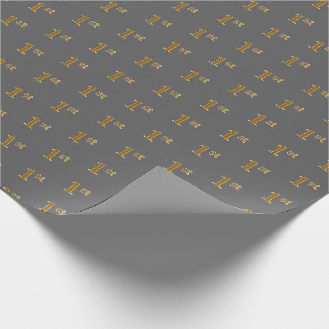 Gray, Faux Gold 1st (First) Event Wrapping Paper (Corner)