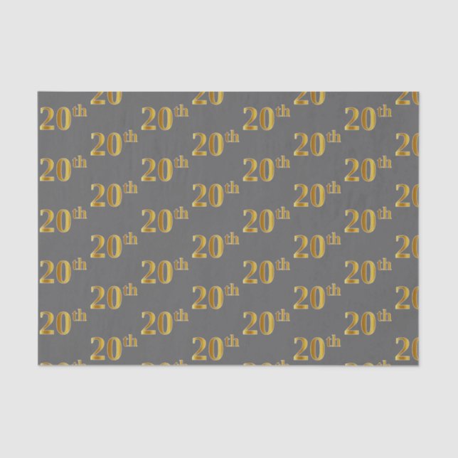 Gray, Faux Gold 20th (Twentieth) Event Tissue Paper (Front)