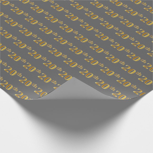 Gray, Faux Gold 20th (Twentieth) Event Wrapping Paper (Corner)