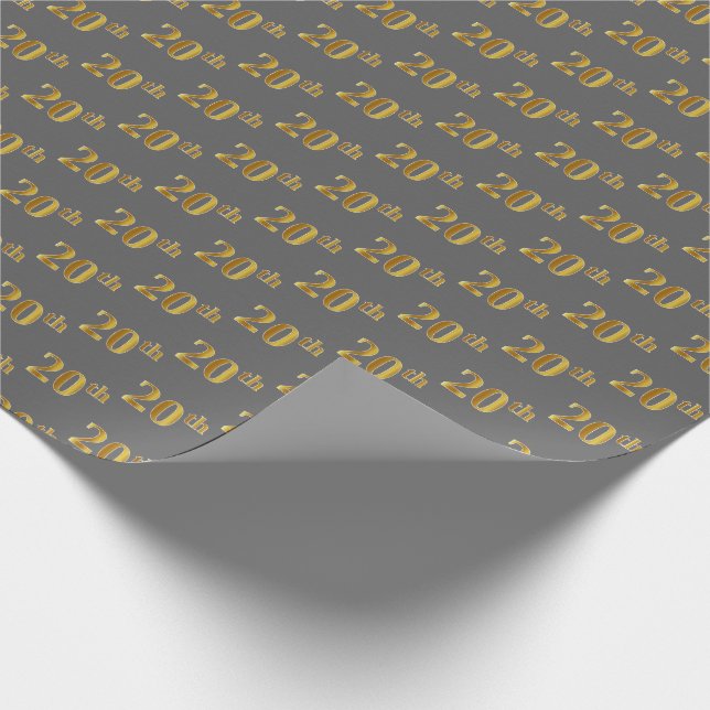 Gray, Faux Gold 20th (Twentieth) Event Wrapping Paper (Corner)