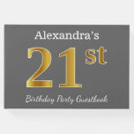 [ Thumbnail: Gray, Faux Gold 21st Birthday Party + Custom Name Guest Book ]