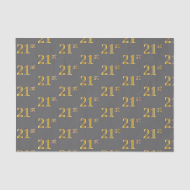 Gray, Faux Gold 21st (Twenty-First) Event Tissue Paper (Front)