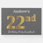 [ Thumbnail: Gray, Faux Gold 22nd Birthday Party + Custom Name Guest Book ]