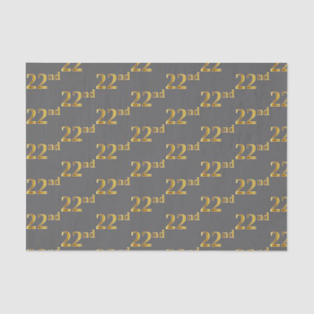 Gray, Faux Gold 22nd (Twenty-Second) Event Tissue Paper (Front)