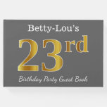 [ Thumbnail: Gray, Faux Gold 23rd Birthday Party + Custom Name Guest Book ]