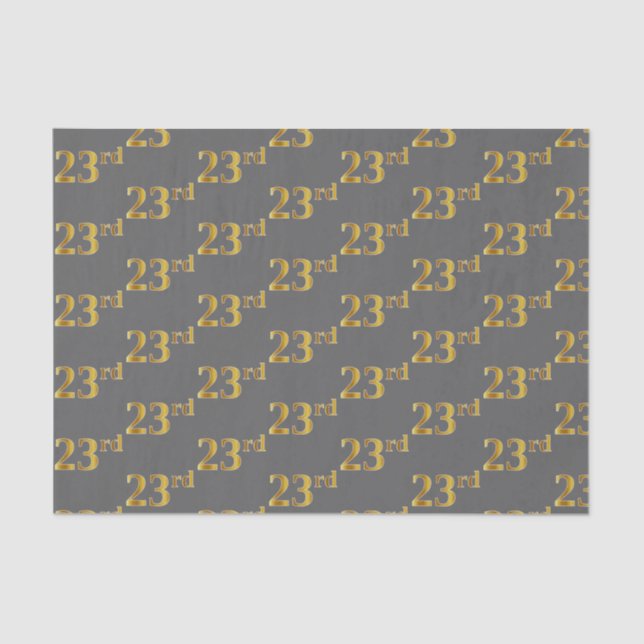 Gray, Faux Gold 23rd (Twenty-Third) Event Tissue Paper (Front)
