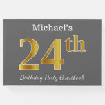 [ Thumbnail: Gray, Faux Gold 24th Birthday Party + Custom Name Guest Book ]