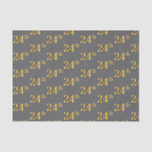Gray, Faux Gold 24th (Twenty-Fourth) Event Tissue Paper (Front)