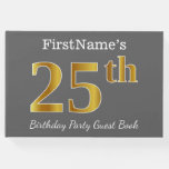 [ Thumbnail: Gray, Faux Gold 25th Birthday Party + Custom Name Guest Book ]