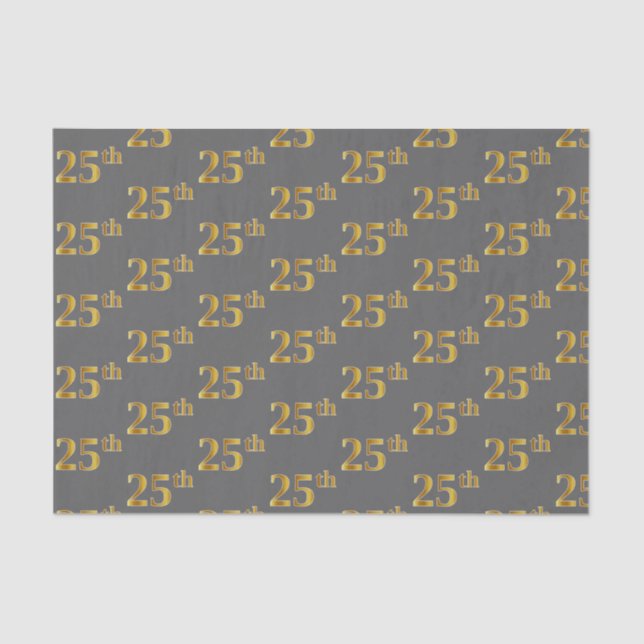 Gray, Faux Gold 25th (Twenty-Fifth) Event Tissue Paper (Front)