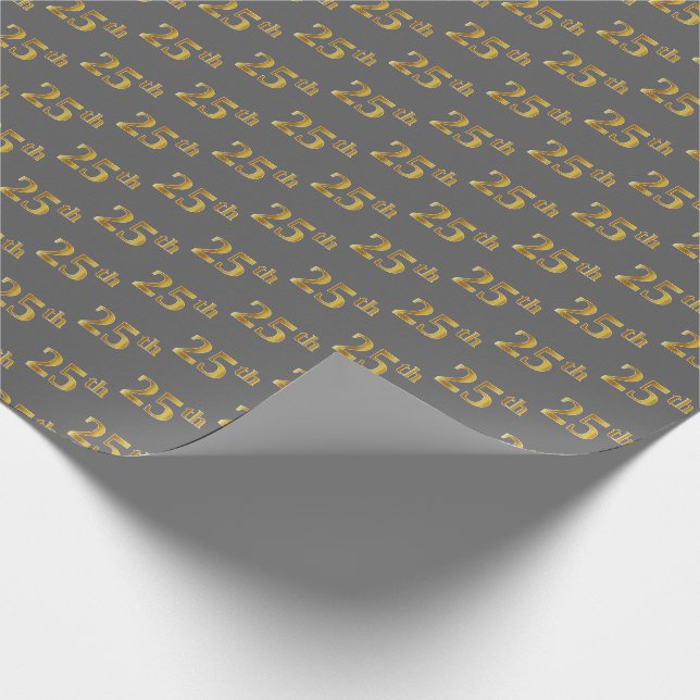 Gray, Faux Gold 25th (Twenty-Fifth) Event Wrapping Paper (Corner)